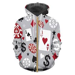 Hamthuit Männer/Frauen Plus Größe Zip Up Kapuzen-Sweatshirts Casual Poker 3D-Druck Mantel Reißverschluss Strickjacke Langarm Hoody Jacke Poker M von Hamthuit