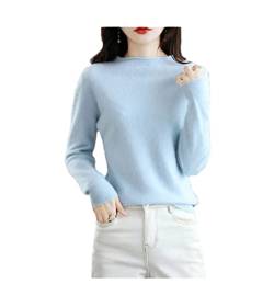 Nerz Kaschmir Pullover Rundhals Damen Pullover Casual Basic Strickwaren Bluse Pull Loose Sweater, hellblau, M von Hamthuit