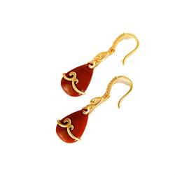Dangling Earrings for Women Her South Red Stone Silver Vintage Geometric Teardrop Dainty Gifts Fashion Festival von HanDuo