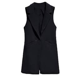 Blazer Lässig Solide Weste Weste Weste Frauen Revers Lange Anzug Weste Weibliche Jacke Mantel Taschen Büroarbeit Black 4XL von HanPaint