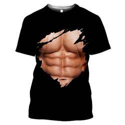 Bodybuilding Simuliertes Muskeltattoo 3D-gedrucktes T-Shirt Lässige nackte Brust Lustige Männer T-Shirts Sommer Frauen Kurzarm Style 01 XXL von HanPaint