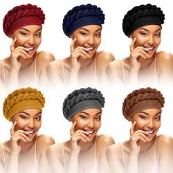 Hanaive 6 Stück afrikanische Kopfwickel für schwarze Frauen, geflochtener afrikanischer Turban-Mütze, Kopftuch, Beanie-Abdeckung, Kopftuch, Hüte für Mädchen, Klassische Farben von Hanaive