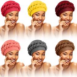 Hanaive 6 Stück afrikanische Kopfwickel für schwarze Frauen Braid afrikanische Turban Kappe Kopftuch Beanie Abdeckung Headwrap Hüte für Mädchen, Leuchtende Farben, 5 von Hanaive