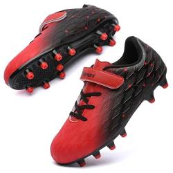 Fußballschuhe Kinder FG/AG Fussballschuhe Footballschuhe Jungen Mädchen Kids Kunstrasen Trainingsschuhe Soccer Schuhe Sportschueh Teens draußen Hallenfußball Indoor Outdoor Unisex Schwarz Rot EU38 von Hanani