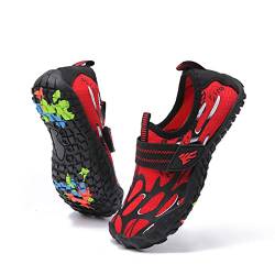 Hanani Badeschuhe Kinder Jungen Mädchen Schwimmschuhe Wasserschuhe Kinder Leichte Barfußschuhe Kinder Schnell Trocknend Strandschuhe Aquaschuhe Schwarzrot EU32 von Hanani