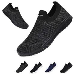 Slip On Sneakers Herren Damen Nurse Schuhe Walkingschuhe Outdoor Turnschuhe Sportschuhe Gym Bequem Leichte Schuhe Atmungsaktiv Freizeitschuhe Memory Foam Fitness Sporthalle Schwarz Grau EU43 von Hanani