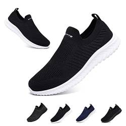 Slip On Sneakers Herren Damen Nurse Schuhe Walkingschuhe Outdoor Turnschuhe Sportschuhe Gym Bequem Leichte Schuhe Atmungsaktiv Freizeitschuhe Memory Foam Fitness Sporthalle Schwarz Weiß EU39 von Hanani