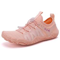 Wasserschuhe Badeschuhe Damen Herren Strandschuhe Schnell Trocknend Drainagelöcher Strand Schwimmschuhe Meeresschuh Surfschuhe Poolschuhe Unisex Barfußschuhe für Kajakfahren Fitnessstudio Pink EU37 von Hanani