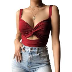 Hanaoops Crop Tops Damen Ärmellos V-Ausschnitt Tank Tops Sexy V-Ausschnitt Sommer Cami Tank Top Bauchfreies Oberteil Y2k Crop Top Party Rave Oberteile von Hanaoops