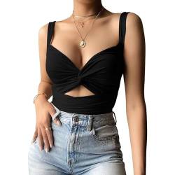 Hanaoops Crop Tops Damen Ärmellos V-Ausschnitt Tank Tops Sexy V-Ausschnitt Sommer Cami Tank Top Bauchfreies Oberteil Y2k Crop Top Party Rave Oberteile von Hanaoops