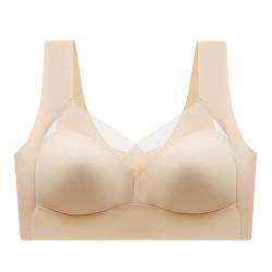 Hanaoops Damen BH Soft Klassische Non Wired Bra Zero Feel Bralette Nahtloser-BH Gathering Schönheit zurück Atmungsaktiv Schlaf Fester Schalen Yoga Büstenhalter Beige XL von Hanaoops