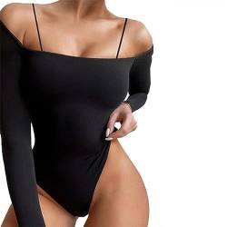 Hanaoops Damen Langarm Bodysuit Elegant Sexy Schulternfrei Racerback Body Frauen Bardot lässig langärmlig Tanga Oberteil black m von Hanaoops