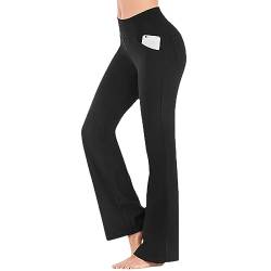 Hanaoops Yogahose Damen Bootcut Flare Schlaghose Leggings Hohe Taille mit Taschen Bauchkontrolle Sporthose Fitness Aktive Freizeit Jogginghose Arbeitshose Ausgestellte Black/M von Hanaoops