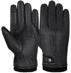 Hand Fellow Echtleder Handschuhe Herren Lederhandschuhe Fleece gefüttert Touchscreen Leder Fahrhandschuhe Winterhandschuhe Thermohandschuhe (Black Rib, L) von Hand Fellow