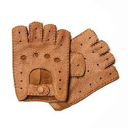 Exklusive Auto Lederhandschuhe fingerlos aus Peccary Leder, handgenäht, Autofahrerhandschuhe, Autohandschuhe Herren und Damen (9,5, Cork) von Hand Gewand by Weikert