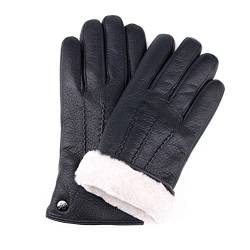 Hand Gewand by Weikert CHUCK– Markante Herren Ziegen-Lederhandschuhe mit CURLY-Lammfell gefüttert, Touchscreen-fähig, elegante Naht, Lammfellhandschuhe, Herren Lederhandschuh von Hand Gewand by Weikert