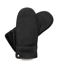 Hand Gewand by Weikert Lammfell-Fäustlinge aus spanischem Merino Lammfell, extra weich, handgenäht, Damen, Lammfellhandschuhe, Fausthandschuhe, Lederhandschuhe (7, Schwarz) von Hand Gewand by Weikert