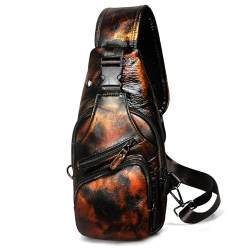 Handadsume Wasserfeste Leinwand + Leder Wandern Reisen Tagesrucksack Sling Crossbody Dreieck Brust Pack Tasche für Männer Frauen FB8013 (100% Echtleder-8015 Orange) von Handadsume