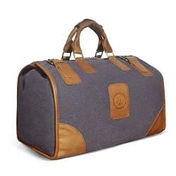 Wasserabweisend Canvas Crazy Horse Leder Reisetasche 35L Trim Unisex Handgepäck Weekender Tasche Sporttasche für Reise Wochenende Urlaub FB8151 (Kaffeebraun) von Handadsume