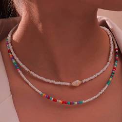 Handcess Boho Double Layered Beads Choker Halskette Bunte Perlenketten Strand Conch Choker Schmuck für Frauen und Mädchen von Handcess