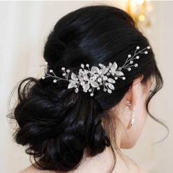 Handcess Braut-Haarreif, Brautschmuck, silberfarben, mit Kristallen, Perlen, Blumen, Ranken, Strass, Brautschmuck, Haarschmuck für Braut und Brautjungfern von Handcess