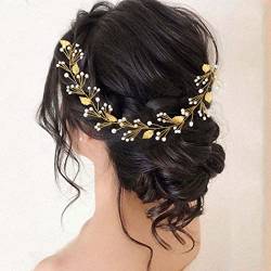 Handcess Braut Hochzeit Haar Reben Gold Perle Hochzeit Kopfschmuck Blätter Stirnband Strass Braut Haarschmuck für Braut und Brautjungfern von Handcess