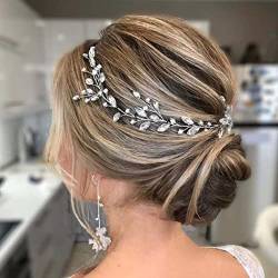 Handcess Braut Hochzeit Stirnband Kristall Silber Blätter Braut Haarschmuck Strass Kopfschmuck für Braut und Brautjungfern von Handcess