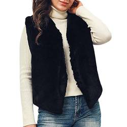 Handcess Damen Kunstpelzweste Schwarz Kurzer ärmelloser Mantel Jacke Winter Warme Weste Outwear für Frühling Herbst und Winter(S) von Handcess