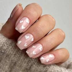 Handcess Herz künstliche Nägel Rosa Valentinstag Press on Nail Ballerina Fake Nail Kurzer Nagel zum Aufkleben für Frauen und Mädchen 24 Stück von Handcess