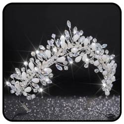 Handcess Hochzeit Perlen Tiara Stirnband Silber Strass Krone Stirnband Prinzessin Kristall Kopfschmuck Braut Hochzeit Kopfbedeckung für Frauen und Mädchen von Handcess