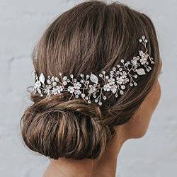 Handcess Kopfbänder mit Perlen, Kristall, Silberblumen, Strass, Blättern, für Hochzeit, für Damen und Mädchen von Handcess