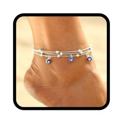 Handcess Larered Silber Fußkettchen Auge Anhänger Knöchel Armband Perlen Fuß Schmuck Kette für Frauen und Mädchen von Handcess