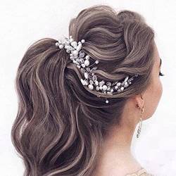 Handcess Perlen-Kopfbügel mit Kristallen für die Hochzeit, Kopfschmuck mit Strass, Haarschmuck für die Braut und Brautjungfern, Silberfarben von Handcess