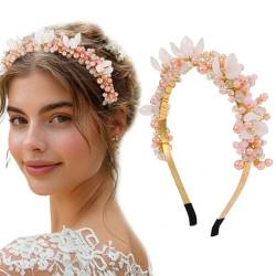 Handcess Perlen Stirnband Gold Blumen Haarband Perlen Haarreifen Strass Kopfschmuck Braut Haarschmuck für Frauen und Mädchen von Handcess