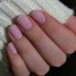 Handcess Quadratische glänzende falsche Nägel Kurz Nude Pink Press on Nails Künstliche Acrylnägel zum Aufkleben auf Nägeln für Frauen und Mädchen (24 Stück) von Handcess