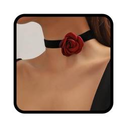 Handcess Schwarze Samt Halskette Rosen Blumen Halsketten Blumen Halsband Schmuck Accessoires für Damen und Mädchen von Handcess