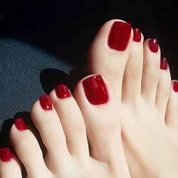 Handcess Square Glossy False Toe Nails Kurze weiße Fake Feet Nail Full Cover Künstlicher Stick am Fuß Nagelspitzen für Frauen und Mädchen (24Stk.) (rot) von Handcess