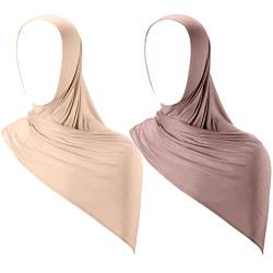2 Stück Instant Hijab Jersey Hijab für Frauen Muslimischer Kopftuch Leicht Lang Weich Hijab Schal Stretch Einfarbig Schal Wrap, Beige, Khaki. von Handepo