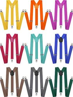 9 Stück Y-Rücken-Stil Unisex Hosenträger Verstellbare Elastische Hosenträger für Männer Frauen Regenbogen Hosenträger mit Clip für Hosen, helle Farbe, Einheitsgröße von Handepo