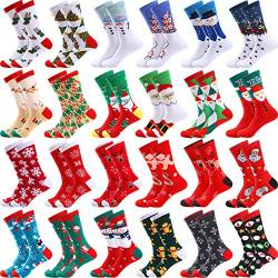 Handepo 24 Paar warme weiche Weihnachtssocken Xmas Crew Urlaub Socken Bunte Festliche Socken für Jugendliche Frauen Neuheit, Bunt, 43 EU von Handepo