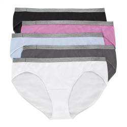 Hanes Damen, Etikett, Höschen, Hochrutschen, 5er-Pack Unterwäsche im Bikini-Stil, Weiß/Grau/Blau/Rosa/Schwarz, 38 von Hanes