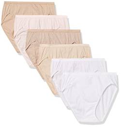 Hanes Damen 6er-Pack atmungsaktive Baumwolle Hi-Cut Panty Slip, Soft Taupe/Weiß, Nude, Light Buff, Nude Heather, Sugar Flower Sweet Dot, 34 von Hanes