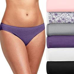 Hanes Damen-Bikini-Höschen, atmungsaktiv, Baumwolle, 6er-Pack, Zucker, Blume, Pink, Weiß, Zement, PE, meliert, Schwarz, violett melierte Aussicht (Purple Vista Heather), Violette Aussicht (Purple von Hanes