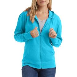 Hanes Damen Jersey Full Zip Hoodie - Blau - Groß von Hanes