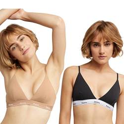 Hanes Damen Originals Triangel-BHS aus atmungsaktiver Stretch-Baumwolle, 2er-Pack BH, Undurchsichtige, Schwarz/Deep Glow, Medium von Hanes