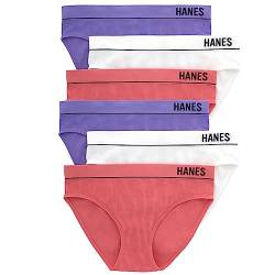 Hanes Damen Originals Underwear, Seamless Rib Panties, 6er Pack Unterwäsche im Bikini-Stil, Lebendiger Lavendel/Weiß/Rosa Begonie, L von Hanes