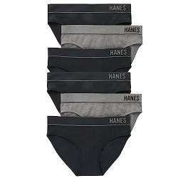 Hanes Damen Originals Underwear, Seamless Rib Panties, 6er Pack Unterwäsche im Bikini-Stil, Schwarz/Heritage Grey Marle, M von Hanes