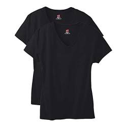 Hanes Damen Perfect V-Ausschnitt, ringgesponnene Baumwolle, kurzärmeliges, 1 oder 2er-Pack T-Shirt, schwarz, Mittel von Hanes