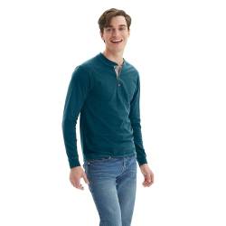 Hanes Herren Beefy Langärmelige 3-knopf-Hose Henley-Shirts, Petro Teal, XL EU von Hanes