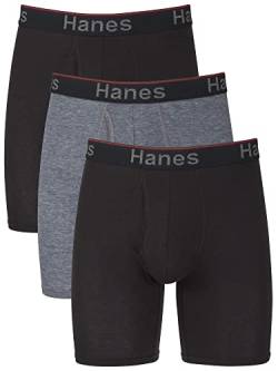 Hanes Herren Hanes Men's Comfort Flex Fit Long Leg Total Support Pouch Boxer Briefs, 3-pack Slip, Grau/Schwarz Langes Bein, M EU von Hanes
